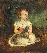 Franz von Lenbach Portrait of a little girl with cat oil painting on canvas